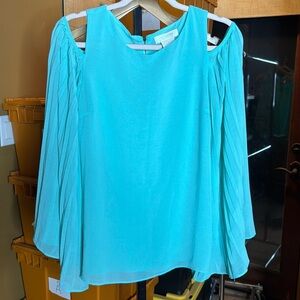MM Couture by Miss Me Seafoam Green Cold Shoulder Pleated Sleeve Top Size Small